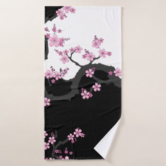 Japans Kimono Black en White Pink Sakura Badhanddoek