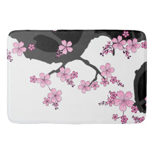 Japans Kimono Black en White Pink Sakura Badmat