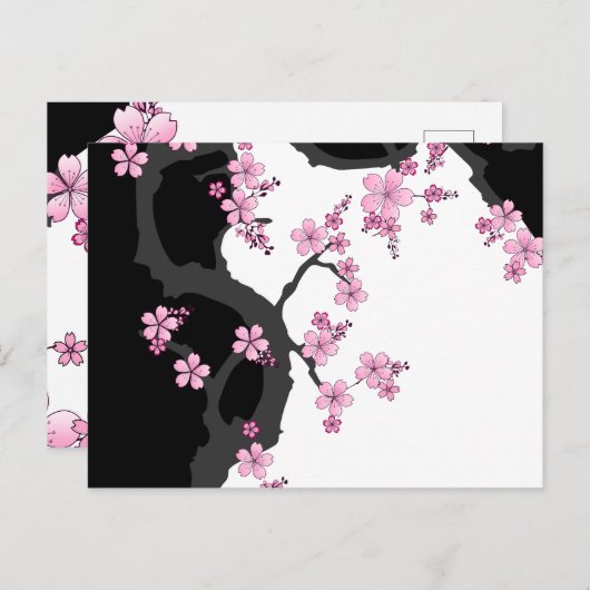Japans Kimono Black en White Pink Sakura Briefkaart (Voorkant / Achterkant)
