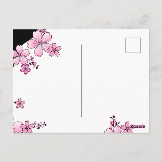 Japans Kimono Black en White Pink Sakura Briefkaart (Achterkant)