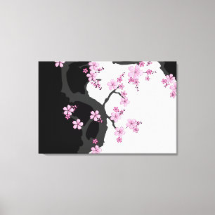 Japans Kimono Black en White Pink Sakura Canvas Afdruk