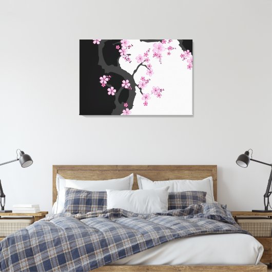 Japans Kimono Black en White Pink Sakura Canvas Afdruk (Insitu (Slaapkamer))