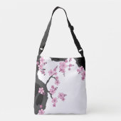 Japans Kimono Black en White Pink Sakura Crossbody Tas (Achterkant)