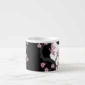 Japans Kimono Black en White Pink Sakura Espresso Kop (Voorkant)