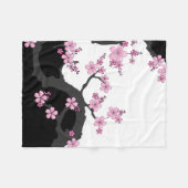 Japans Kimono Black en White Pink Sakura Fleece Deken (Voorkant (Horizontaal))