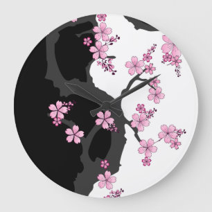 Japans Kimono Black en White Pink Sakura Grote Klok