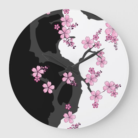 Japans Kimono Black en White Pink Sakura Grote Klok (Voorkant)