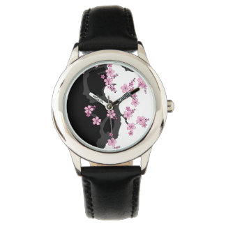 Japans Kimono Black en White Pink Sakura Horloge