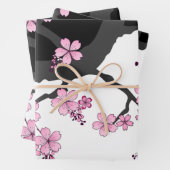 Japans Kimono Black en White Pink Sakura Inpakpapier Vel (In situ)