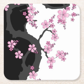 Japans Kimono Black en White Pink Sakura Kartonnen Onderzetters