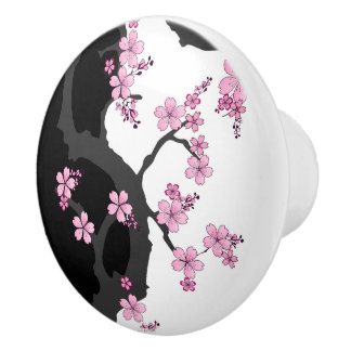 Japans Kimono Black en White Pink Sakura Keramische Knop