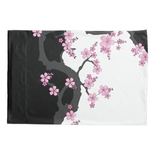 Japans Kimono Black en White Pink Sakura Kussensloop (Achterkant)