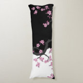 Japans Kimono Black en White Pink Sakura Lichaamskussen (Voorkant Verticaal)