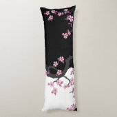 Japans Kimono Black en White Pink Sakura Lichaamskussen (Achterkant (Verticaal))