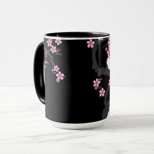 Japans Kimono Black en White Pink Sakura Mok (Voorkant links)