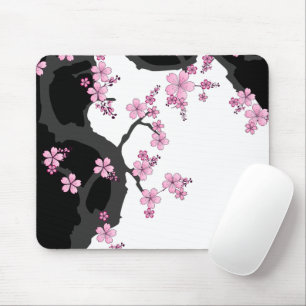 Japans Kimono Black en White Pink Sakura Muismat