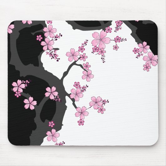 Japans Kimono Black en White Pink Sakura Muismat (Voorkant)