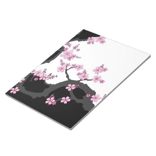 Japans Kimono Black en White Pink Sakura Notitieblok (Schuin)