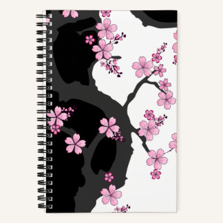 Japans Kimono Black en White Pink Sakura Notitieboek