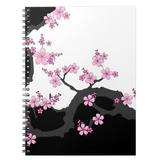 Japans Kimono Black en White Pink Sakura Notitieboek (Voorkant)