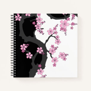 Japans Kimono Black en White Pink Sakura Notitieboek