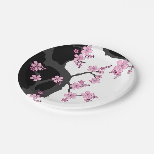 Japans Kimono Black en White Pink Sakura Papieren Bordje (Gekanteld)