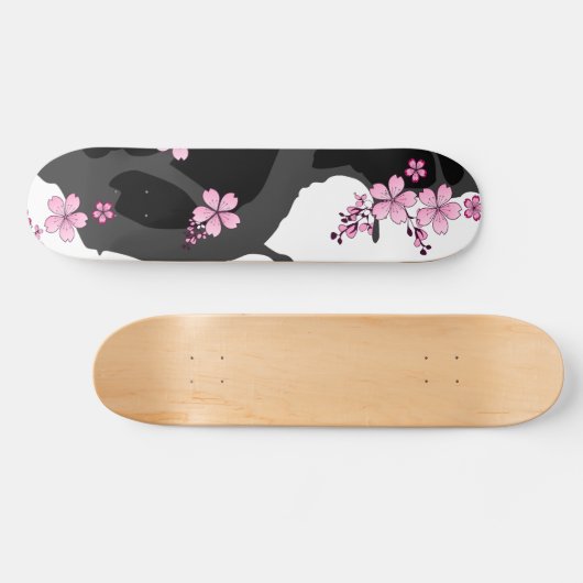 Japans Kimono Black en White Pink Sakura Persoonlijk Skateboard (Horizontaal)