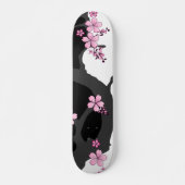 Japans Kimono Black en White Pink Sakura Persoonlijk Skateboard (Voorkant)