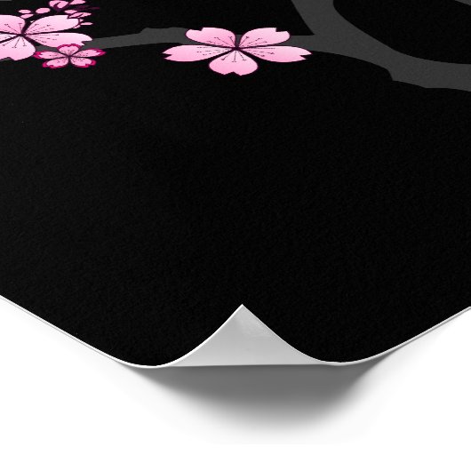 Japans Kimono Black en White Pink Sakura Poster (Hoek)
