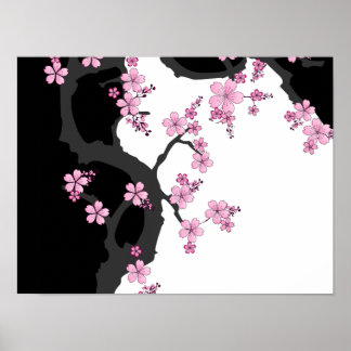 Japans Kimono Black en White Pink Sakura Poster