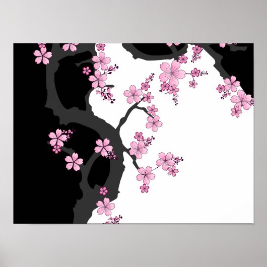 Japans Kimono Black en White Pink Sakura Poster (Voorkant)
