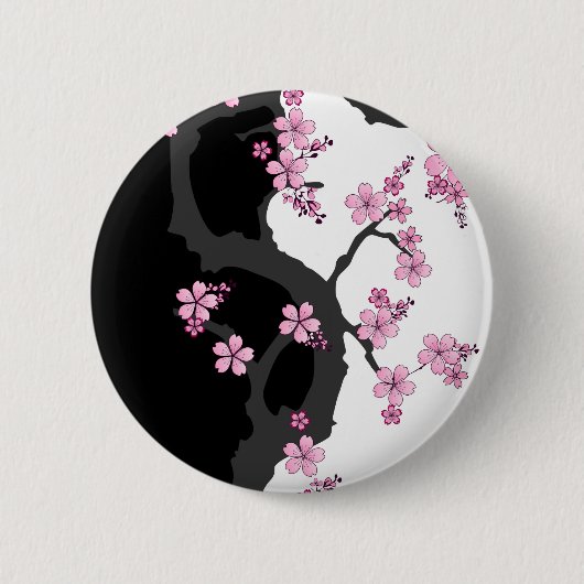 Japans Kimono Black en White Pink Sakura Ronde Button 5,7 Cm (Voorkant)