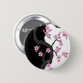 Japans Kimono Black en White Pink Sakura Ronde Button 5,7 Cm (Voorkant /achterkant)