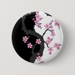 Japans Kimono Black en White Pink Sakura Ronde Button 5,7 Cm