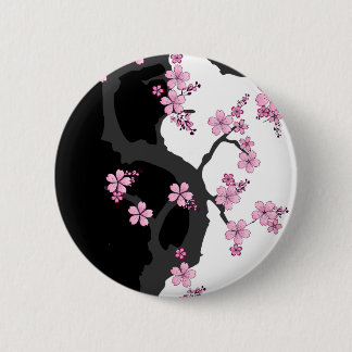Japans Kimono Black en White Pink Sakura Ronde Button 5,7 Cm