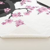 Japans Kimono Black en White Pink Sakura Sherpa Deken (3/4)