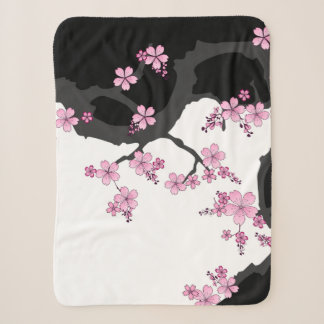 Japans Kimono Black en White Pink Sakura Sherpa Deken