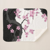 Japans Kimono Black en White Pink Sakura Sherpa Deken (Voorkant (horizontaal))