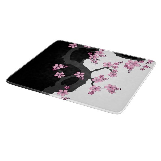 Japans Kimono Black en White Pink Sakura Snijplank (Hoek)