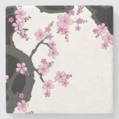 Japans Kimono Black en White Pink Sakura Stenen Onderzetter (Voorkant)