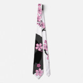 Japans Kimono Black en White Pink Sakura Stropdas (Voorkant)