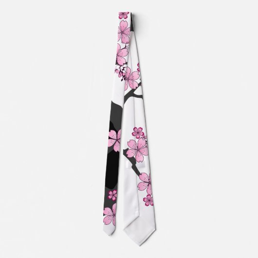 Japans Kimono Black en White Pink Sakura Stropdas (Achterkant)