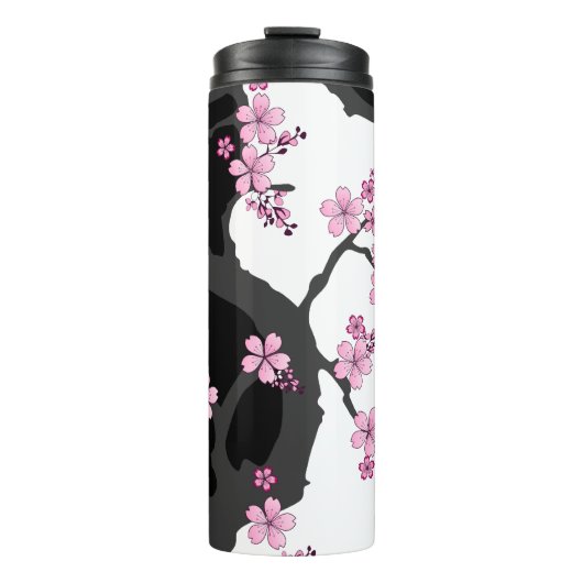 Japans Kimono Black en White Pink Sakura Thermosbeker (Voorkant)