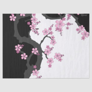 Japans Kimono Black en White Pink Sakura Tissuepapier