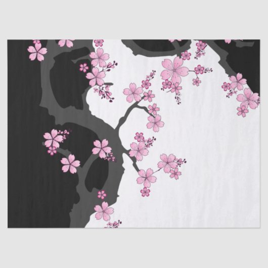 Japans Kimono Black en White Pink Sakura Tissuepapier (Voorkant)