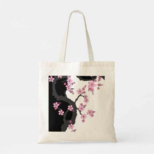 Japans Kimono Black en White Pink Sakura Tote Bag (Achterkant)