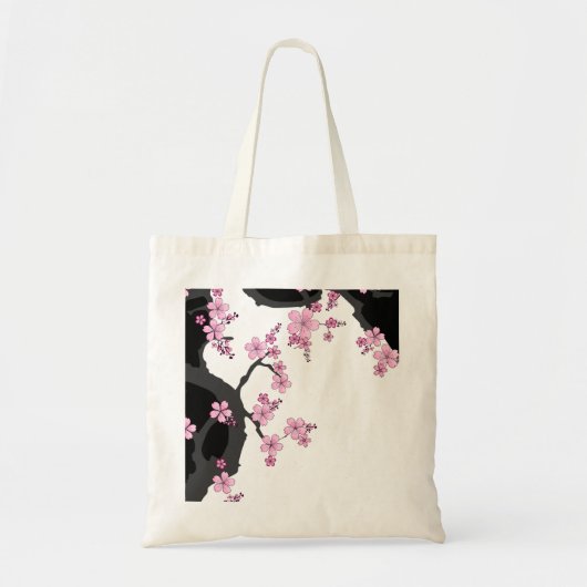 Japans Kimono Black en White Pink Sakura Tote Bag (Voorkant)