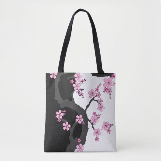 Japans Kimono Black en White Pink Sakura Tote Bag (Voorkant)