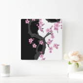 Japans Kimono Black en White Pink Sakura Vierkante Klok (Huis)