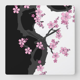 Japans Kimono Black en White Pink Sakura Vierkante Klok